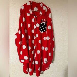 Disney Sleep Shirt Women Red/White Polka Dot Minnie Mouse Button Up Size XXL